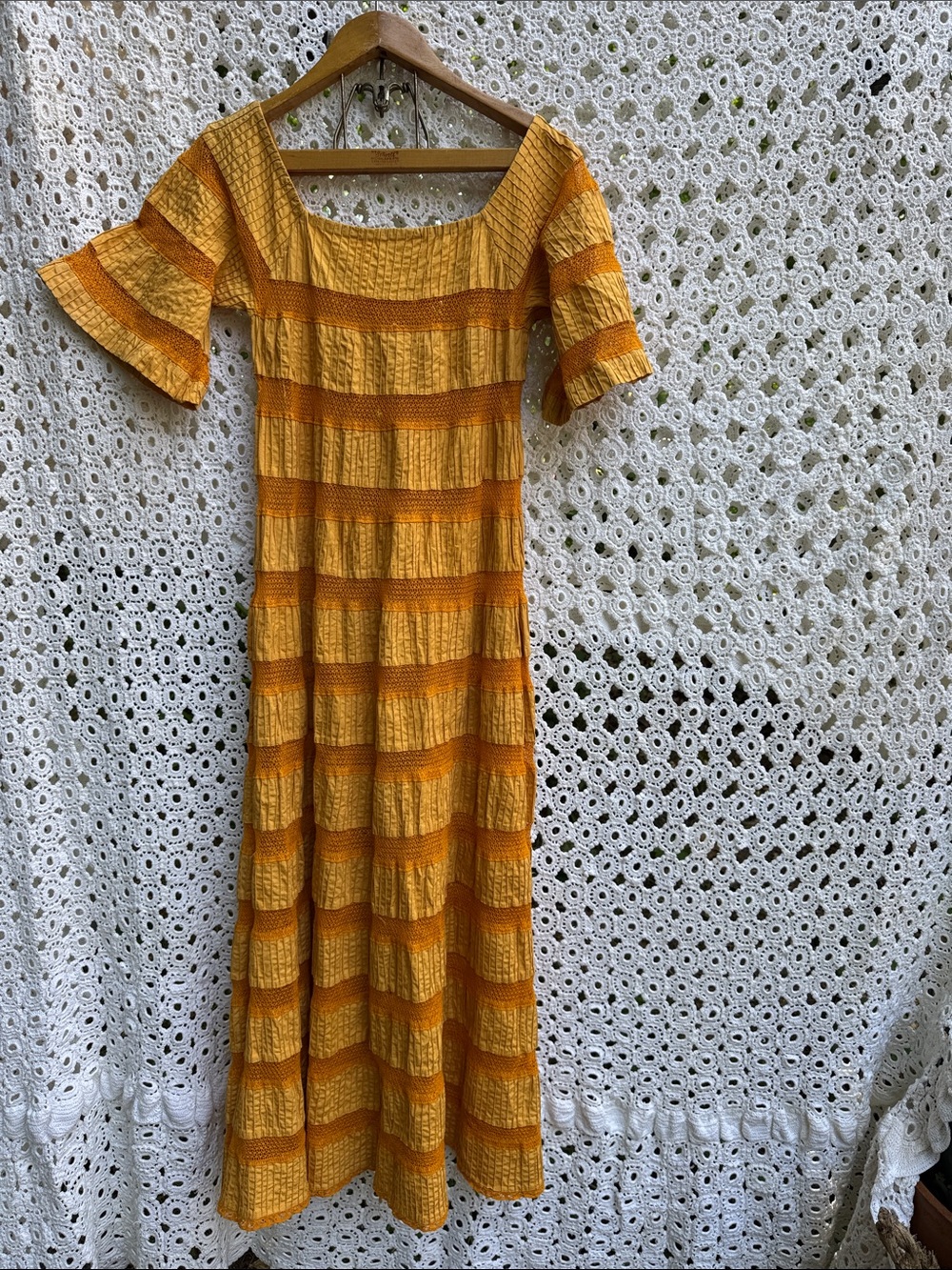 Orange Striped Maxi Dress - Women's small Mexican vintage